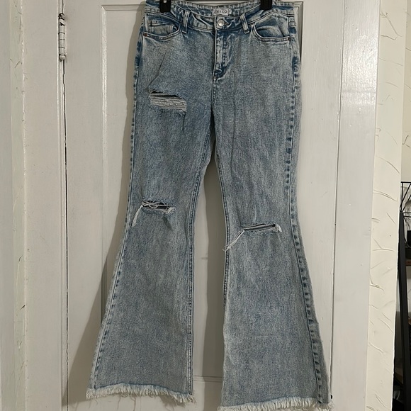 Cello Denim - Distressed Acid Wash Flare Jean